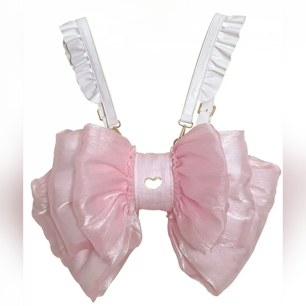 Pink and White Bowknot Backpack
